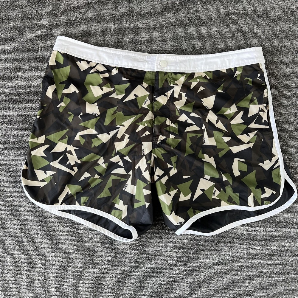 Fendi Swim Trunks Mens IT 50 Multi Camo Logo Print Quick Dry Lined Shorts Italy - Picture 3 of 16